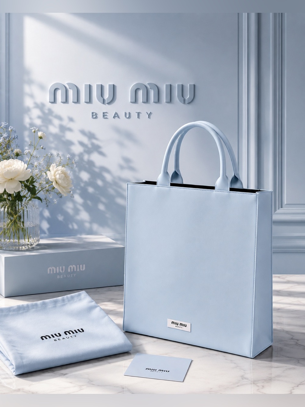Miu Miu Powder Blue Structured Leather Tote